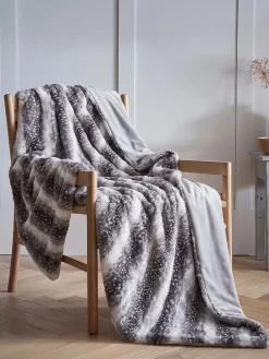 Koc z imitacji futra duży i gruby luksusowy koc futrzany miękki plusz wzór sarenka jelonek szary 200x230