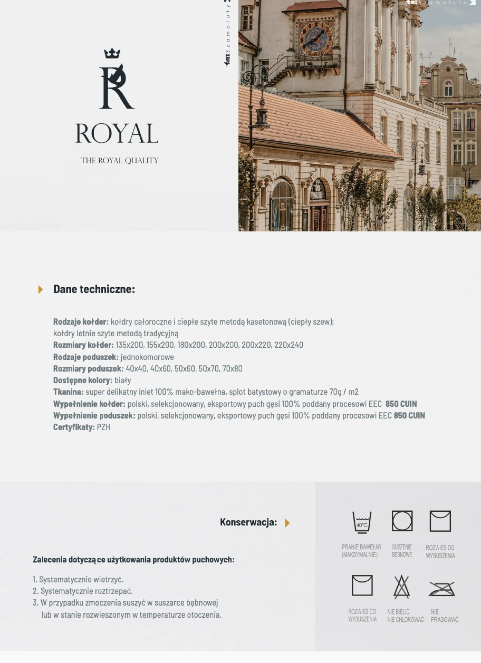 Kołdra 180x200 zimowa ciepła naturalna puchowa ROYAL
