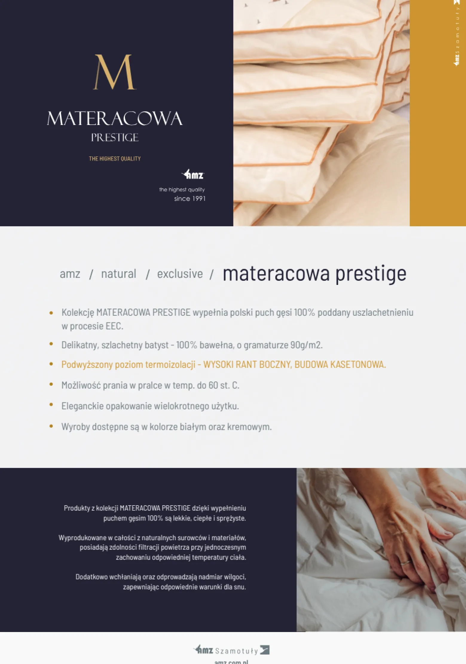 Kołdra 135x200 zimowa naturalna puchowa MATERACOWA PRESTIGE biała