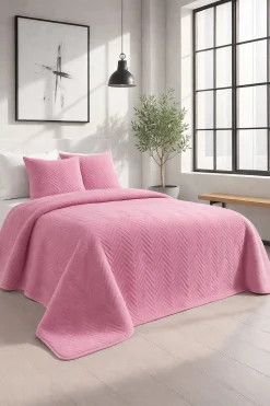 Narzuta dekoracyjna welurowa w jodełkę CHEVRON VELVET 200x220 różowa