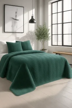 Narzuta dekoracyjna welurowa w jodełkę CHEVRON VELVET 200x220 butelkowa zielona