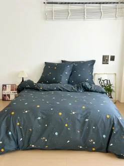 Pościel bawełniana ciemna szara w kosmos planety 160x200 3 el. Apollo BF10