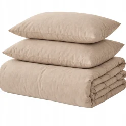 Pościel bawełniana gładka beżowa bez wzoru 180x200 3 el. Beige M1968