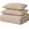Pościel bawełniana gładka beżowa bez wzoru 160x200 3 el. Beige M1968