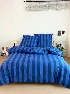 Pościel bawełniana granatowo-niebieska w pasy 160x200 3 el. Chelsea BF18