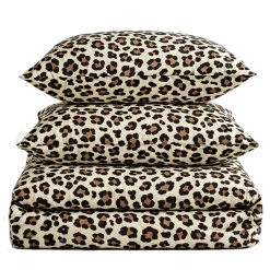 Pościel bawełniana naturalna brązowa w panterkę, cętki 180x200 3 el. Clawd