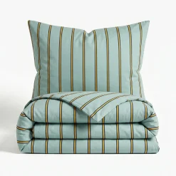Pościel bawełniana zielona w pomarańczowe pasy 200x220 3 el. Hudson BF19