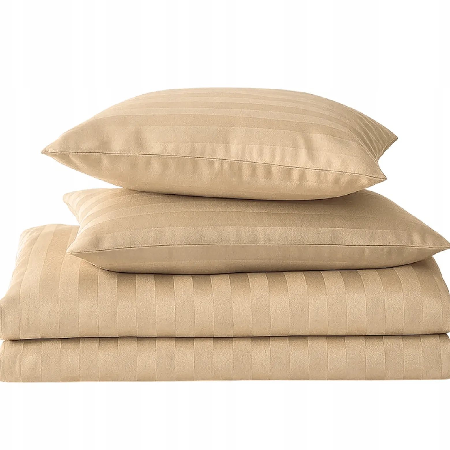 Pościel z adamaszku w pasy ciemna beżowa 200x220 3 el. Kim Dark Beige H-008