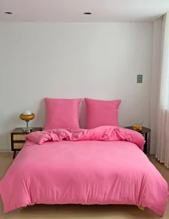 Pościel z mikrofibry gładka różowa 200x220 3 el. Pink F12 na zamek bez prasowania