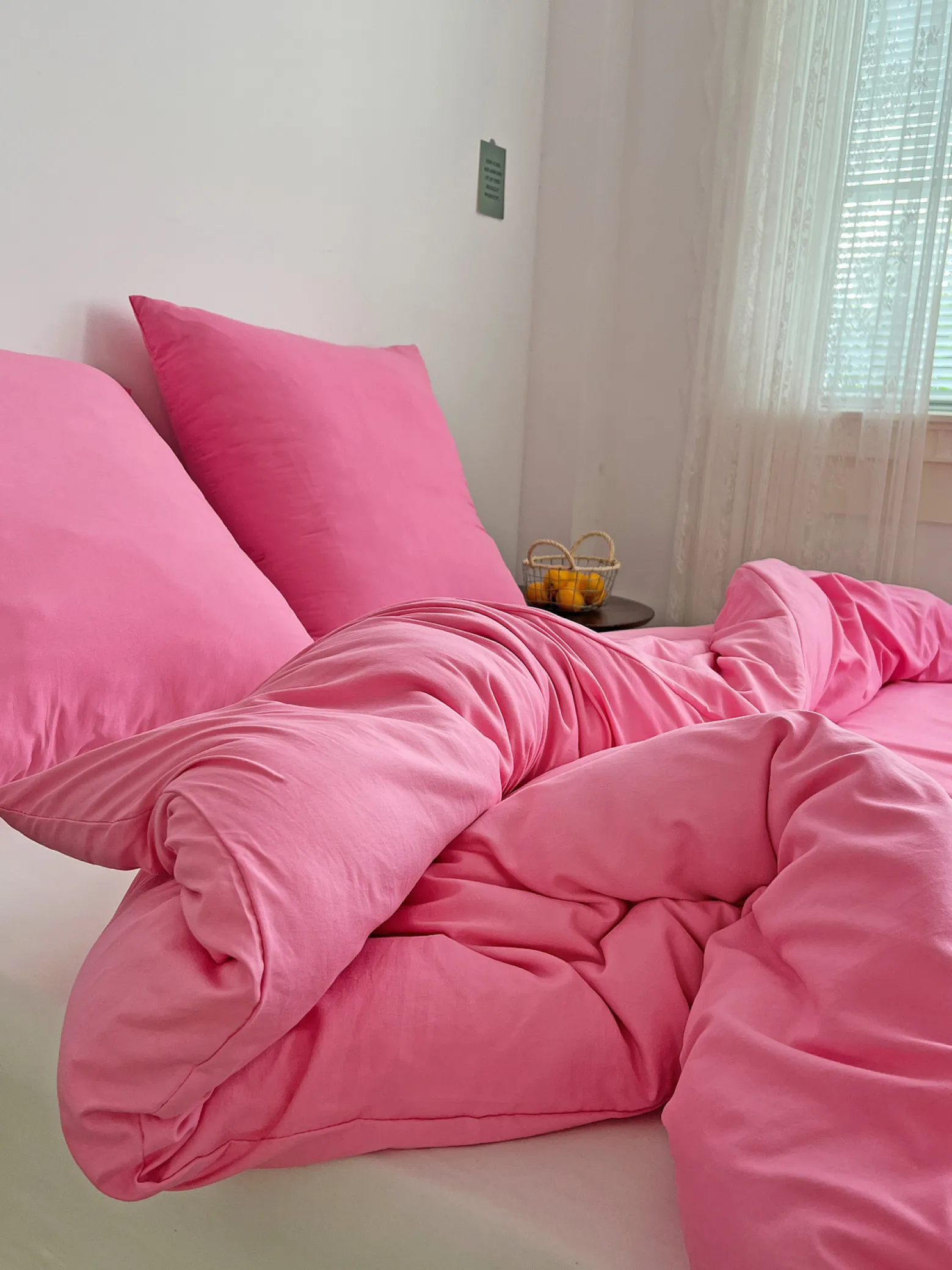 Pościel z mikrofibry gładka różowa 200x220 3 el. Pink F12 na zamek bez prasowania