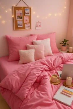 Pościel z mikrofibry gładka różowa 200x220 3 el. Pink F12 na zamek bez prasowania