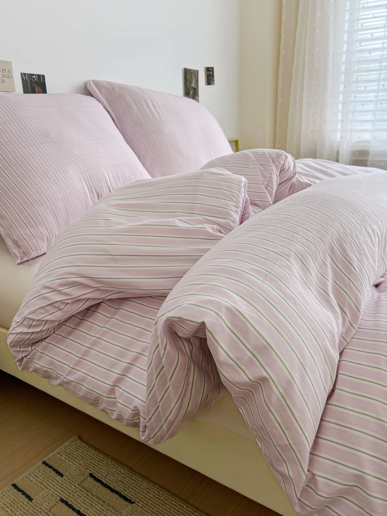 Pościel z mikrofibry różowa w pasy 160x200 3 el. Pink Stripes