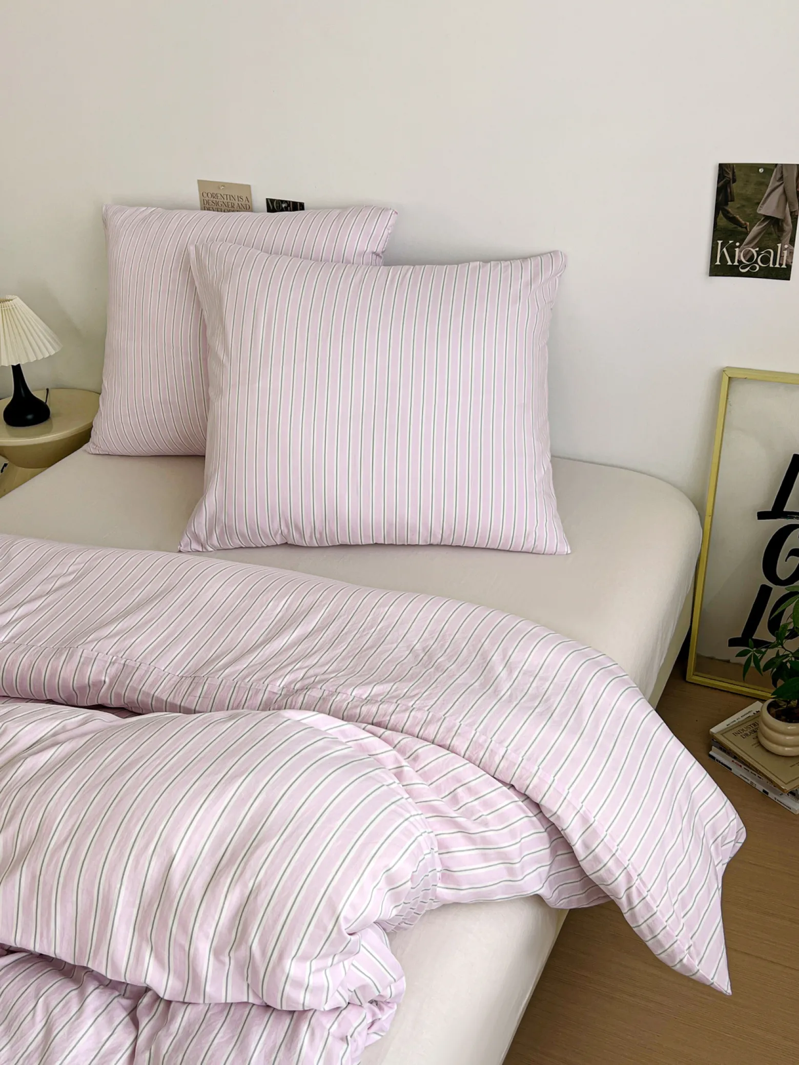 Pościel z mikrofibry różowa w pasy 160x200 3 el. Pink Stripes