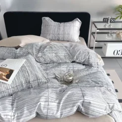 Pościel z mikrofibry szara w pasy Mizil 200x220 3 el. A-026