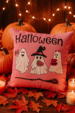Poszewka na poduszkę Halloween różowa w duszki 40x40 PINK GHOSTS