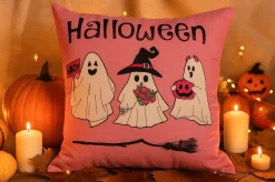 Poszewka na poduszkę Halloween różowa w duszki 40x40 PINK GHOSTS