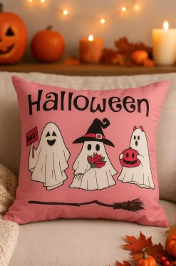 Poszewka na poduszkę Halloween różowa w duszki 40x40 PINK GHOSTS