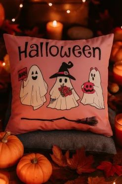 Poszewka na poduszkę Halloween różowa w duszki 40x40 PINK GHOSTS