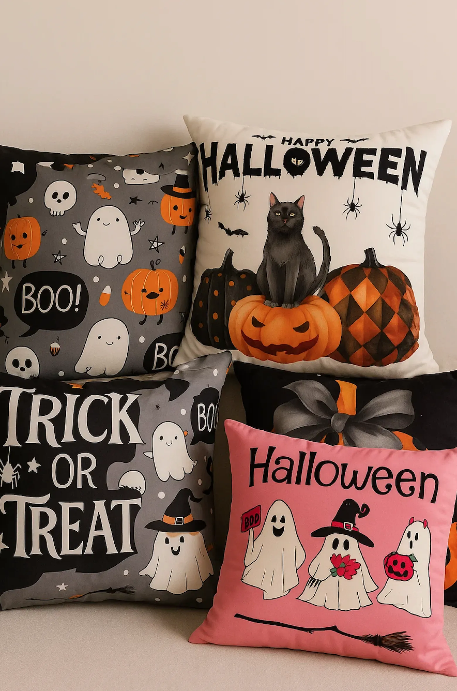 Poszewka na poduszkę Halloween różowa w duszki 40x40 PINK GHOSTS