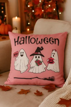 Poszewka na poduszkę Halloween różowa w duszki 40x40 PINK GHOSTS