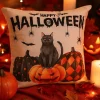 Poszewka na poduszkę Halloween biała z napisem, kotem, dyniami 40x40 HAPPY HALLOWEEN