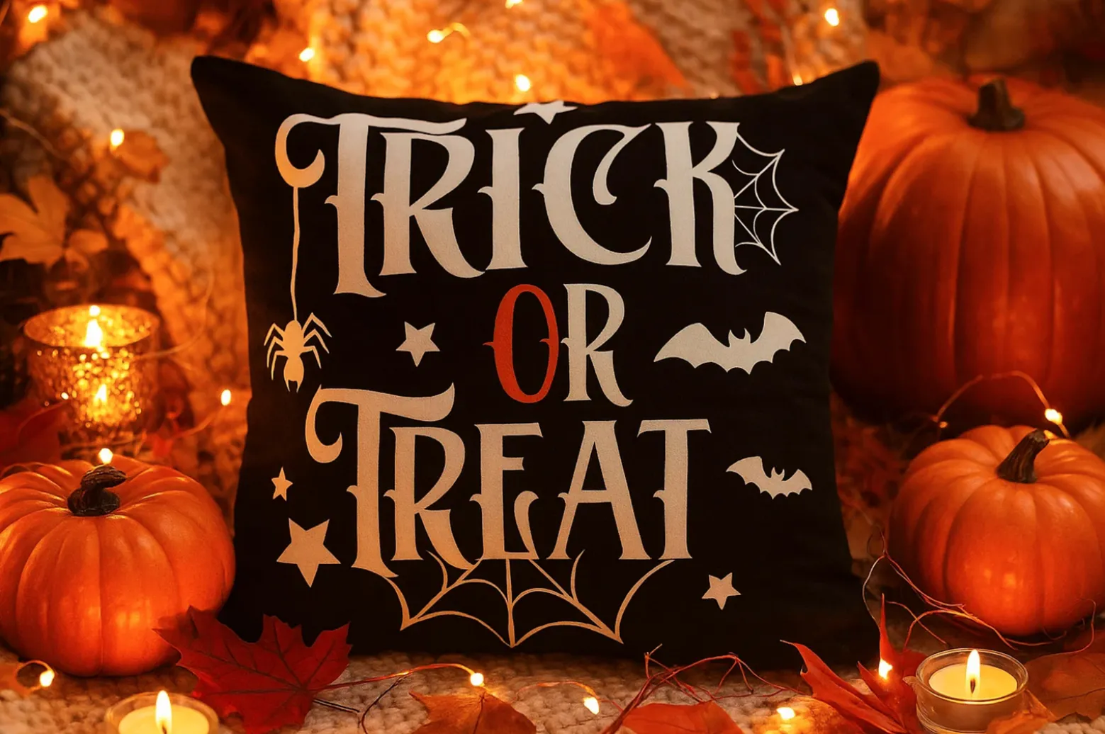 Poszewka na poduszkę Halloween czarna z napisem 40x40 TRICK OR TREAT