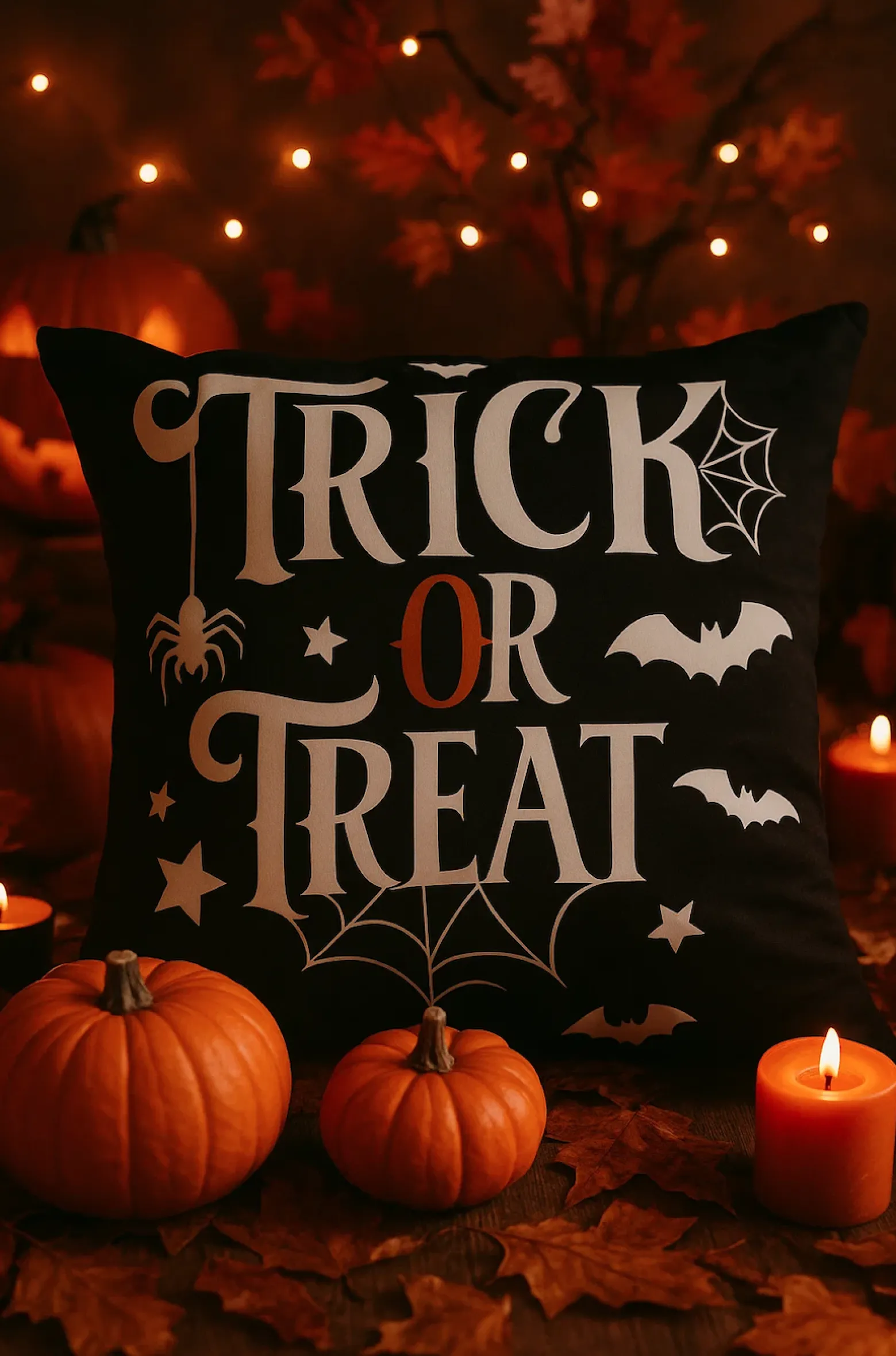 Poszewka na poduszkę Halloween czarna z napisem 40x40 TRICK OR TREAT