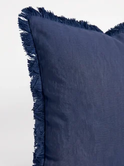 Poszewka na poduszkę jasiek 45x45 bawełniana z lamówką z frędzlami granatowa