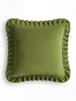 Poszewka welurowa z falbanką na poduszkę dekoracyjna 40x40 khaki
