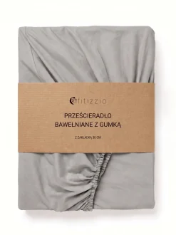Prześcieradło z gumką bawełniane na wysoki materac jasne szare 180x200 + 30 cm zakładki
