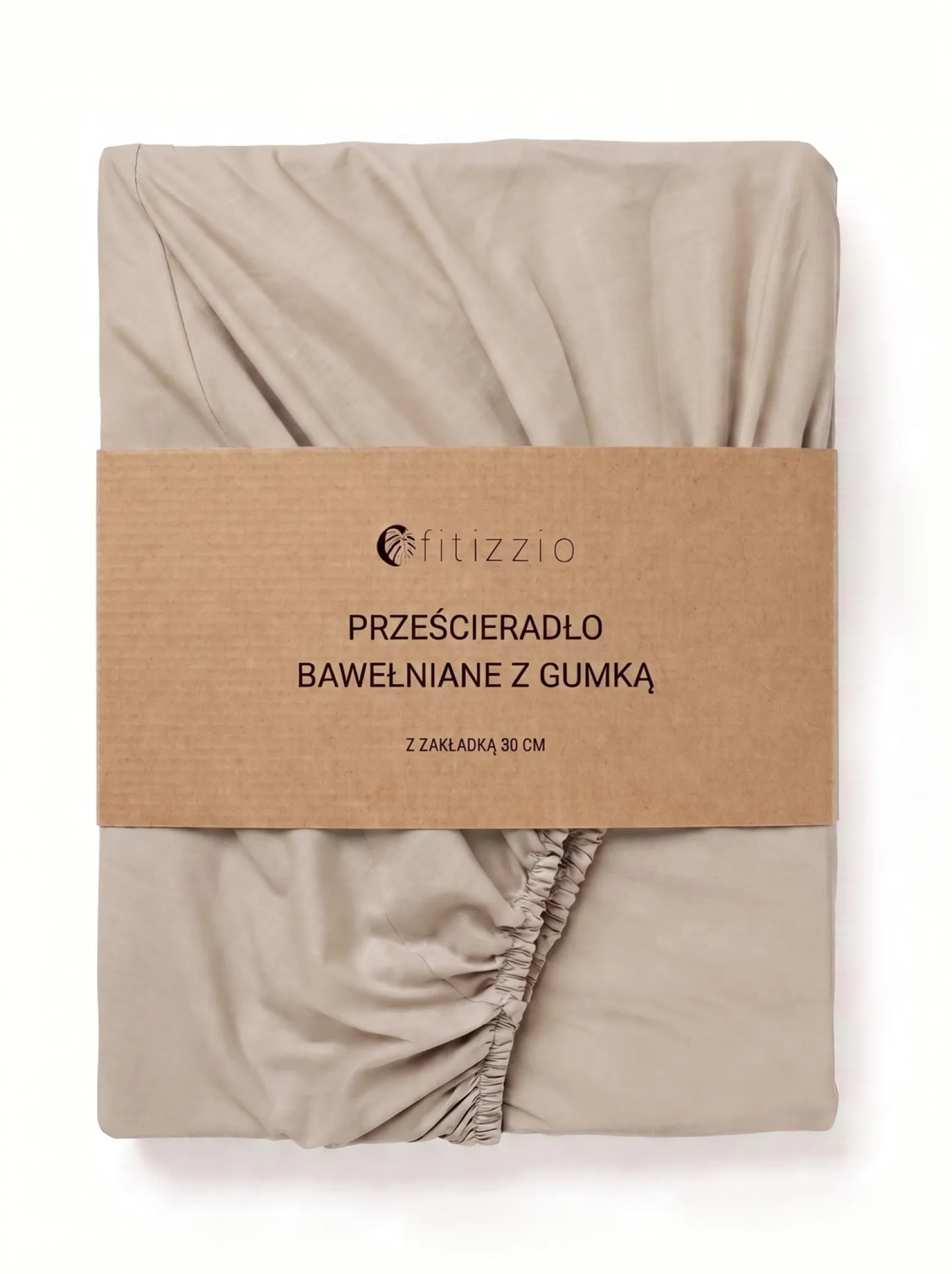 Prześcieradło z gumką bawełniane na wysoki materac beżowe 90x200 + 30 cm zakładki