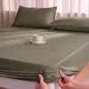 Prześcieradło z gumką z pranej mikrofibry khaki 200x220 + 26 cm zakładki