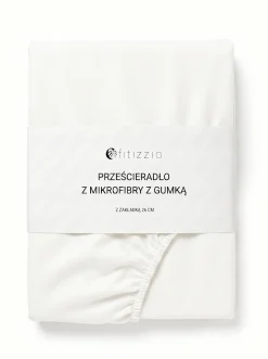 Prześcieradło z gumką z pranej mikrofibry białe off white 180x200 + 26 cm zakładki