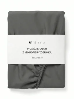 Prześcieradło z gumką z pranej mikrofibry ciemne szare 180x200 + 26 cm zakładki