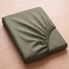 Prześcieradło z gumką z pranej mikrofibry khaki 180x200 + 26 cm zakładki