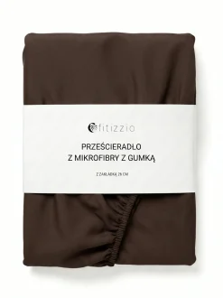 Prześcieradło z gumką z pranej mikrofibry brązowe 180x200 + 26 cm zakładki
