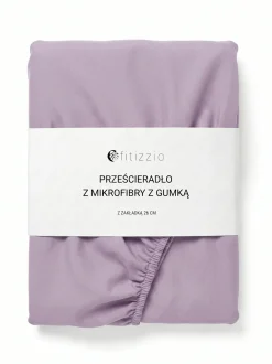 Prześcieradło z gumką z pranej mikrofibry lawendowe 140x200 + 26 cm zakładki