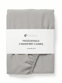 Prześcieradło z gumką z pranej mikrofibry jasne szare 140x200 + 26 cm zakładki