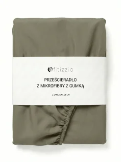 Prześcieradło z gumką z pranej mikrofibry khaki 140x200 + 26 cm zakładki