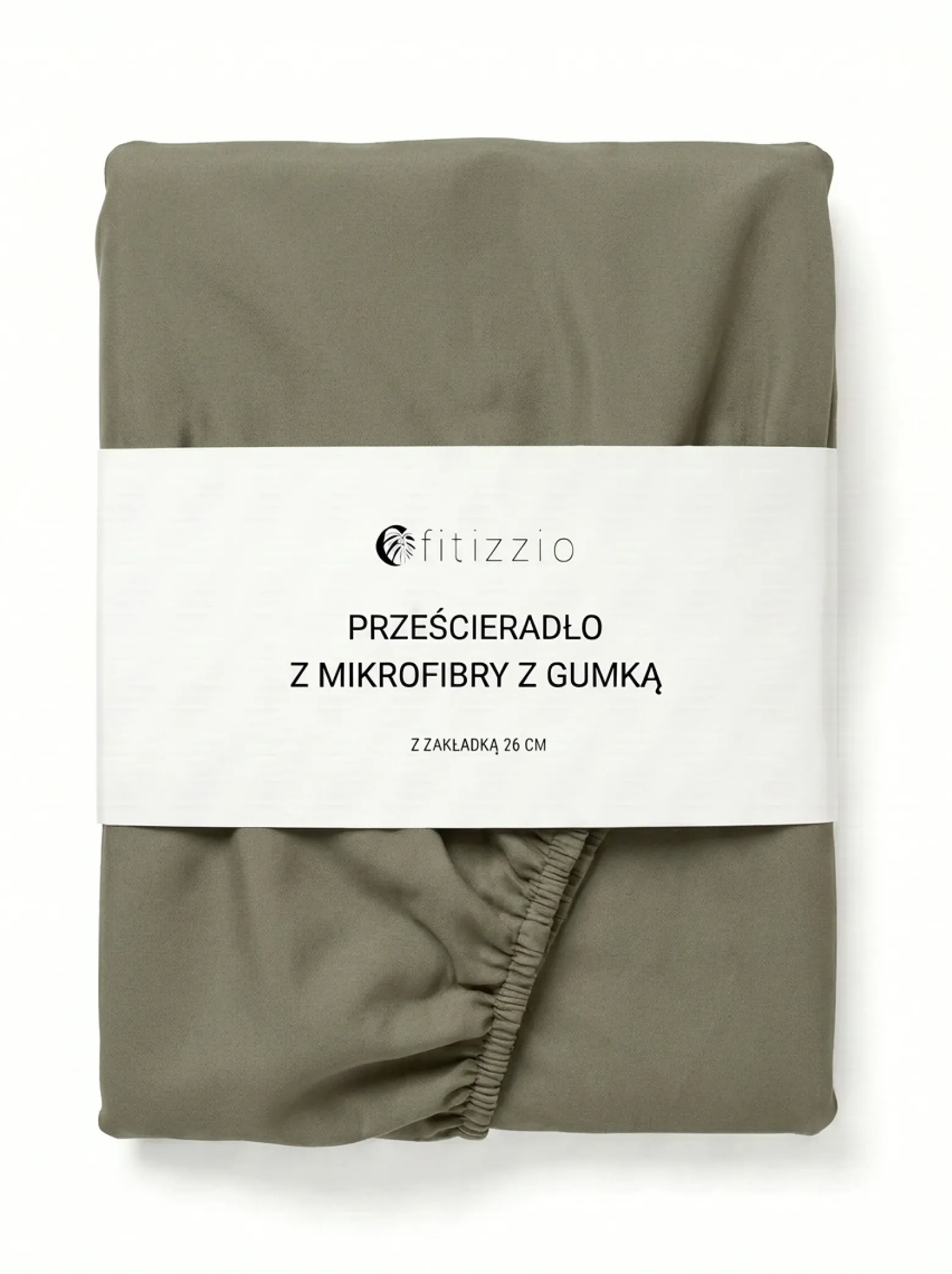 Prześcieradło z gumką z pranej mikrofibry khaki 140x200 + 26 cm zakładki
