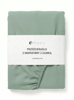 Prześcieradło z gumką z pranej mikrofibry szałwiowe 90x200 + 26 cm zakładki