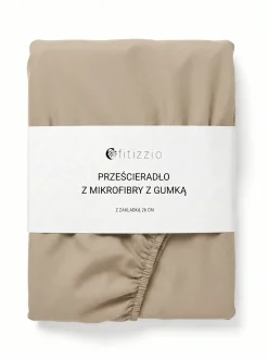 Prześcieradło z gumką z pranej mikrofibry beżowe 90x200 + 26 cm zakładki