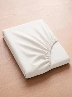 Prześcieradło z gumką z pranej mikrofibry białe off white 90x200 + 26 cm zakładki