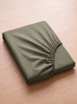 Prześcieradło z gumką z pranej mikrofibry khaki 90x200 + 26 cm zakładki