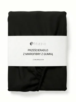 Prześcieradło z gumką z pranej mikrofibry czarne 90x200 + 26 cm zakładki